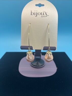 Bijoux Bar Pink Pearl Drop Earrings with Gold-Tone Hooks